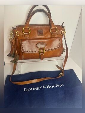 Dooney & Bourke Florentine Leather Satchel with Brass Hardware Cognac Brown EUC